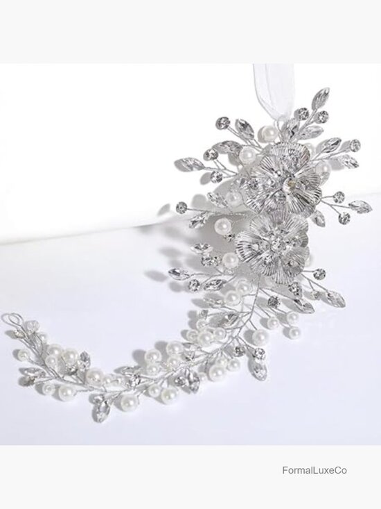 Rhinestone Flower Bridal Headband Crystal Pearl Headpiece for Weddings main image 5